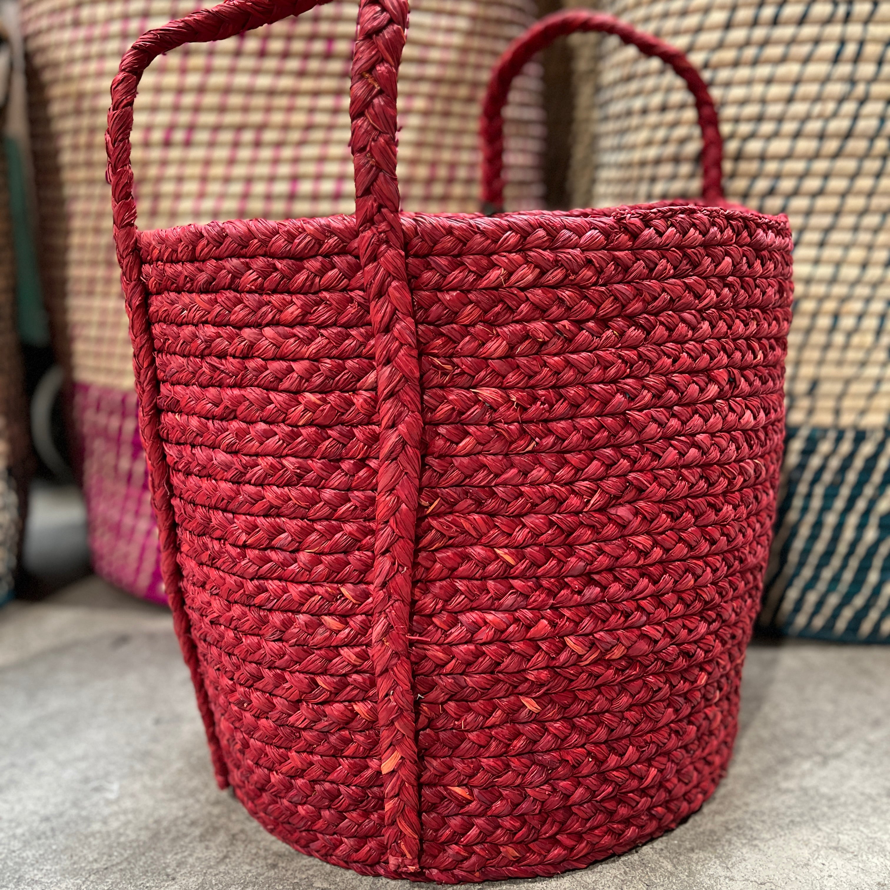 Corbeille en raphia rouge brique - Jeannette
