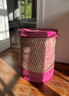Corbeille à linge en bozaka naturel & fuchsia - moyen modèle - Jeanne