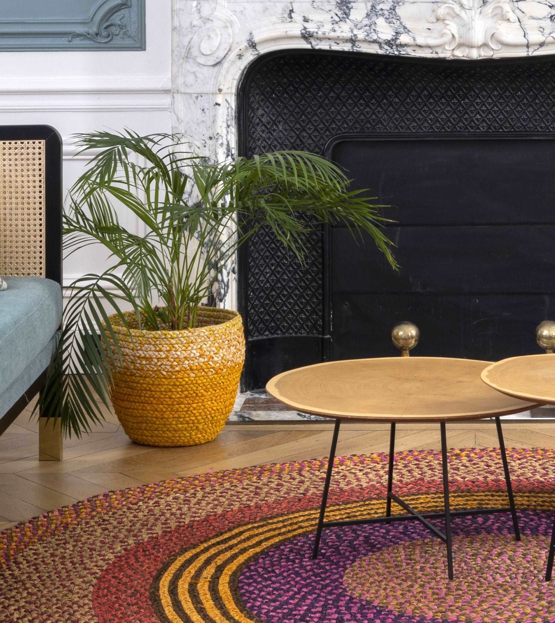 Corbeille en raphia naturel & jaune- Bao