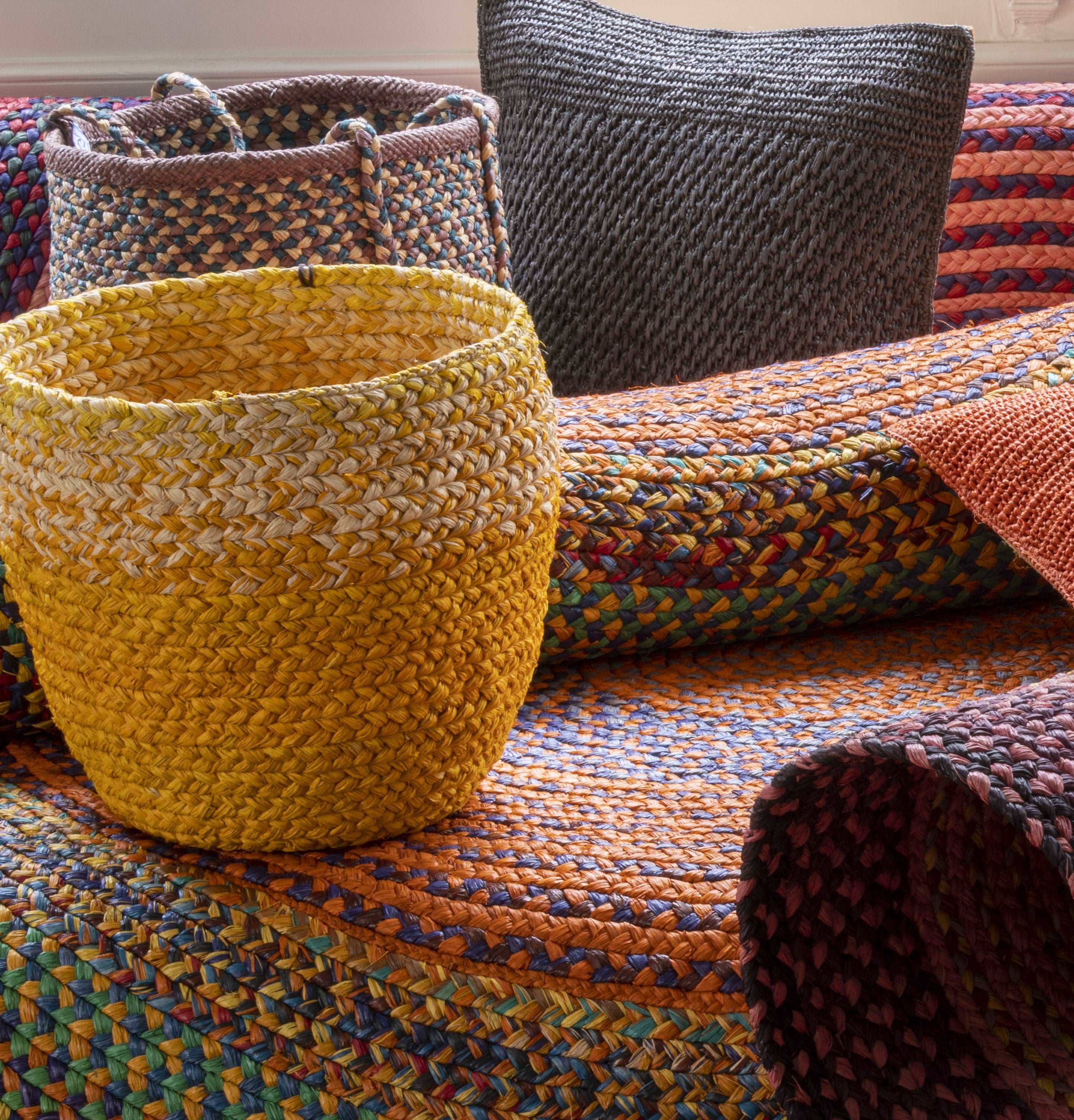 Corbeille en raphia naturel & jaune- Bao