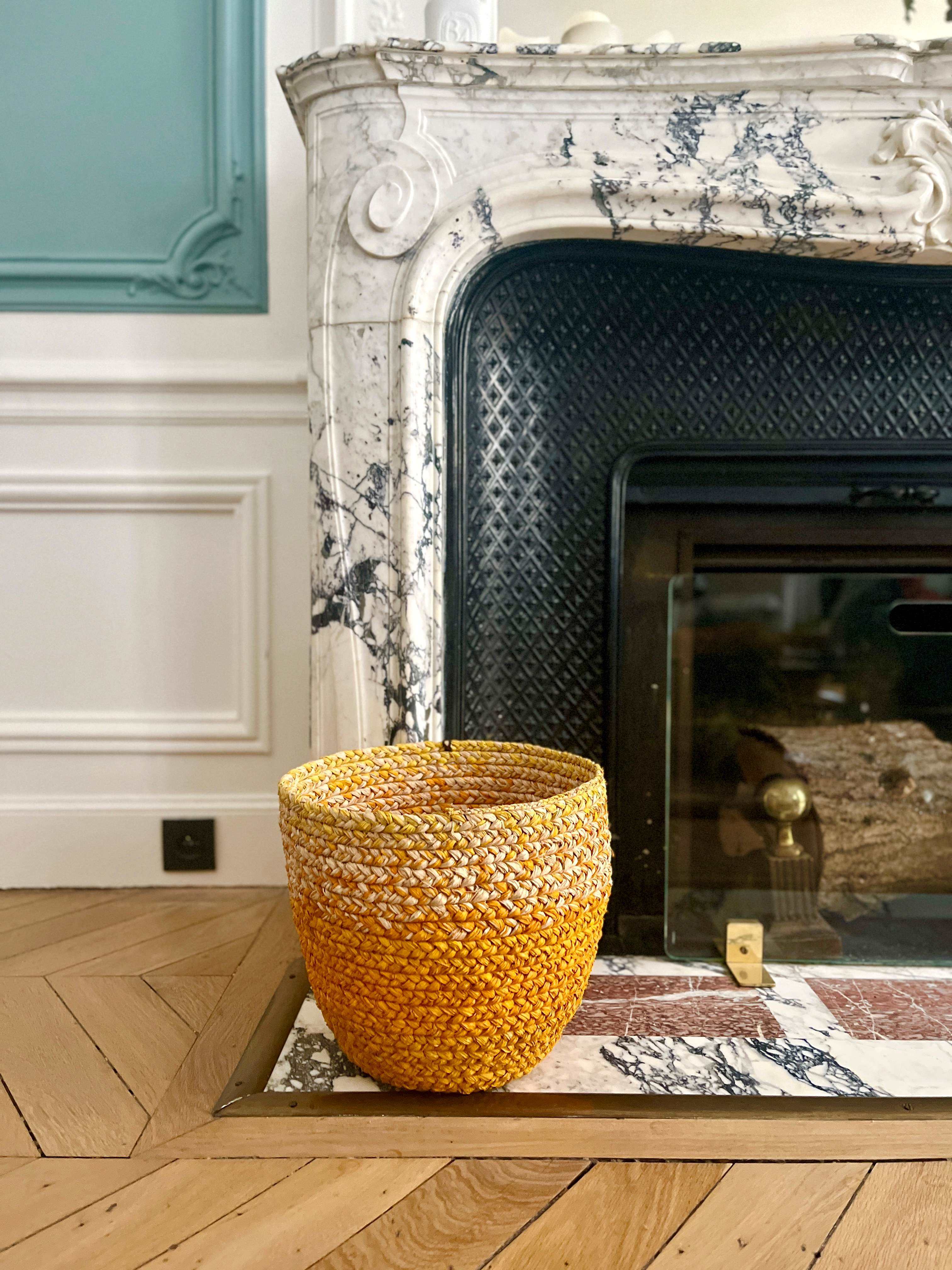 Corbeille en raphia naturel & jaune- Bao