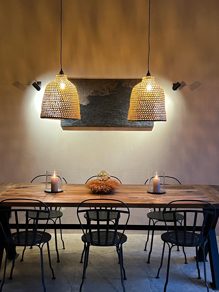 Suspension cloche grand modèle en satrana - H.45 x 44 cm