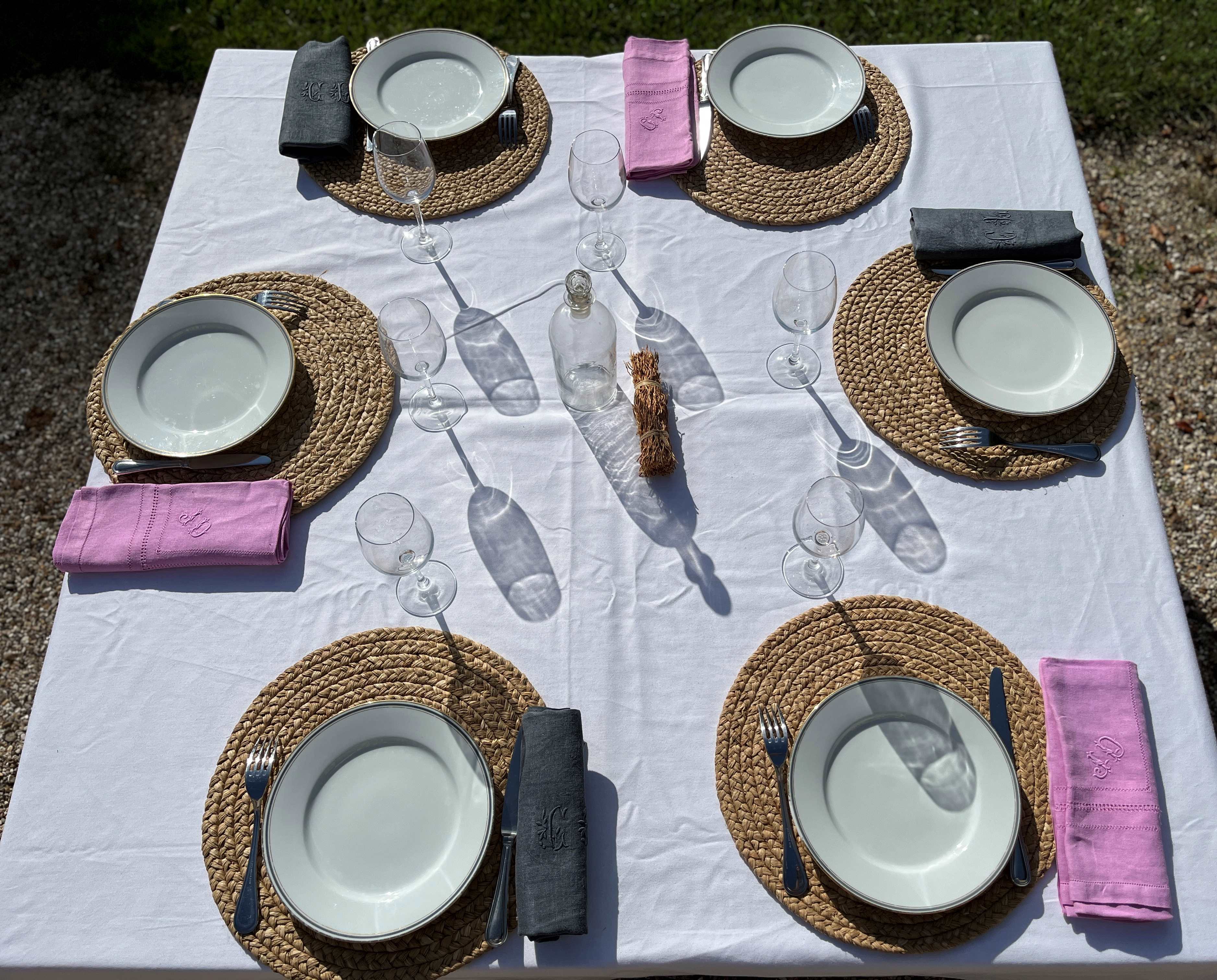 Lot de 6 x sets de table ronds en raphia naturel