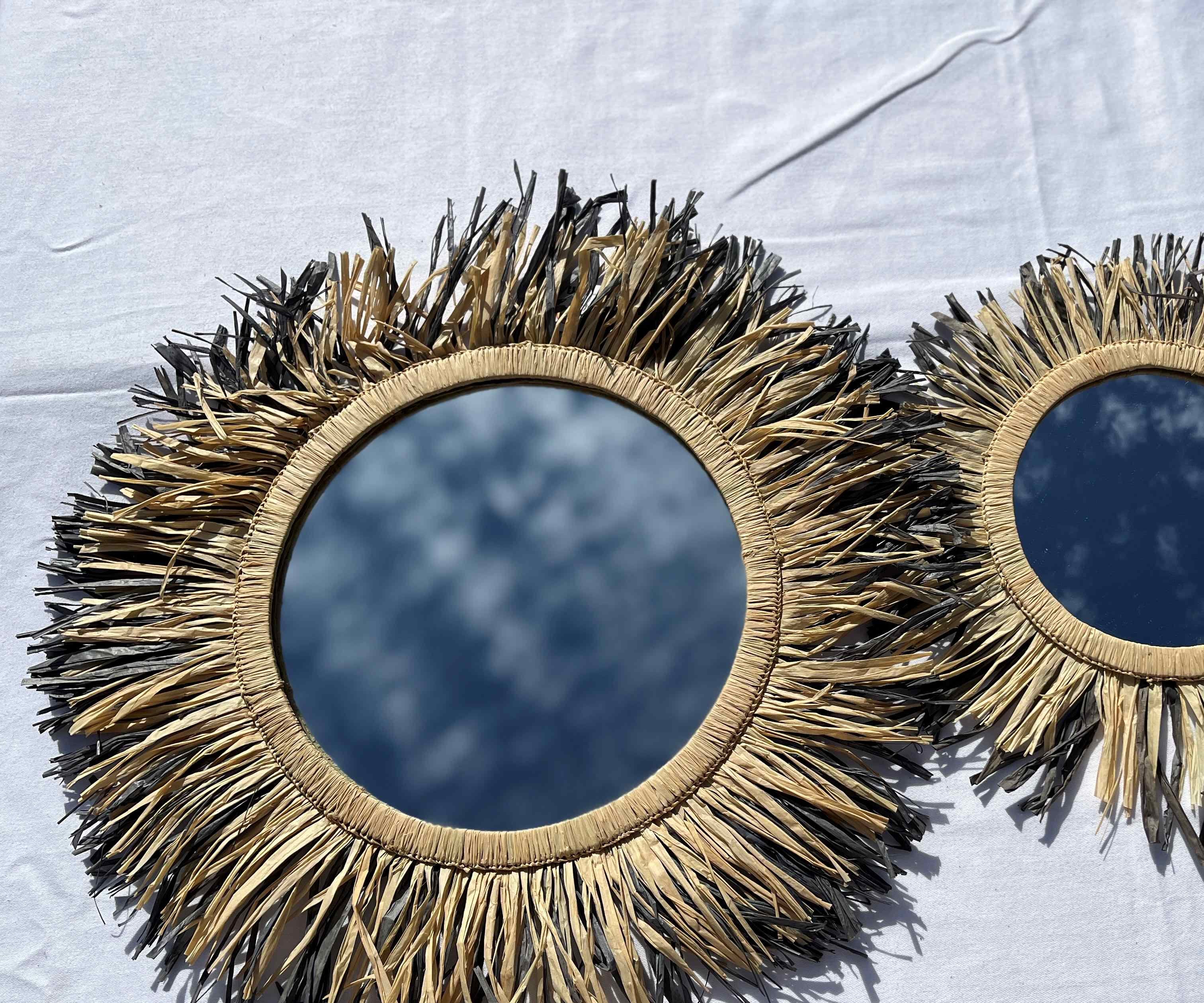 Moyen miroir rond à franges de raphia Intimani Ethnique chic