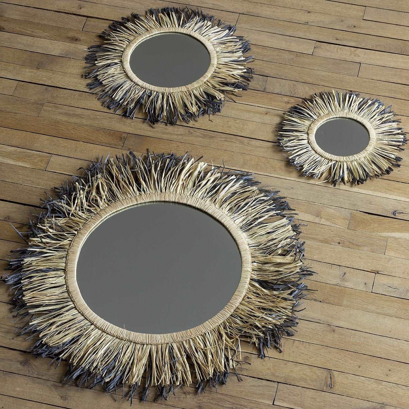 Petit miroir rond à franges de raphia Intimani Ethnique chic