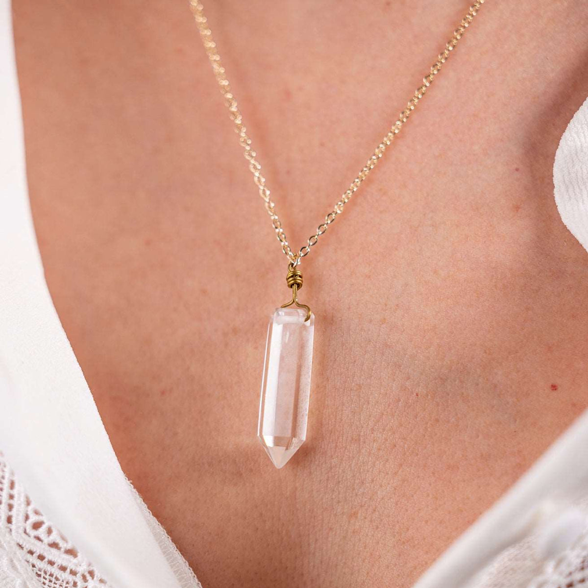 Grand Pendentif Cristal De Roche Naturel - Pierre Polie Forée - Brésil - Unisexe