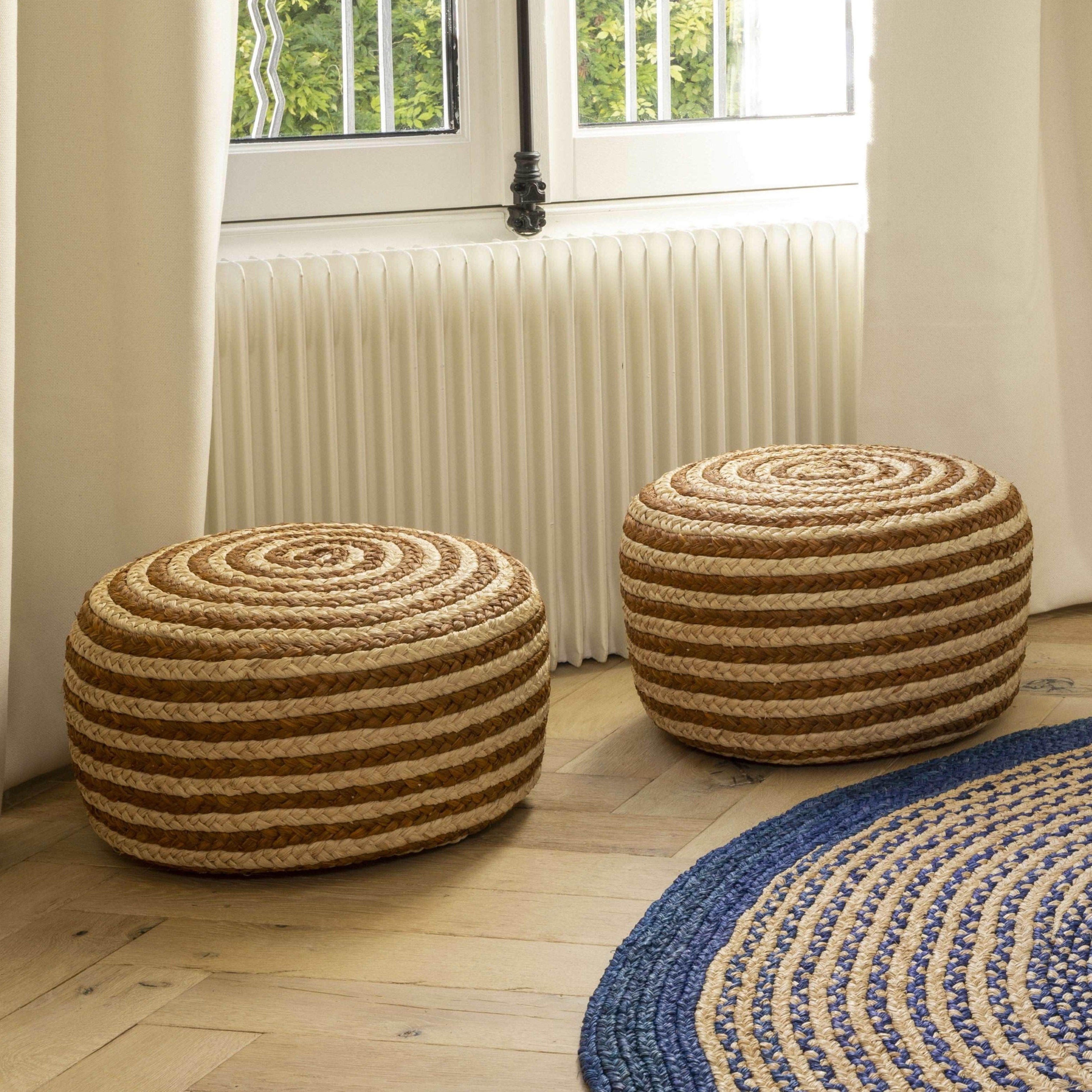 Pouf en raphia naturel, beige et marron
