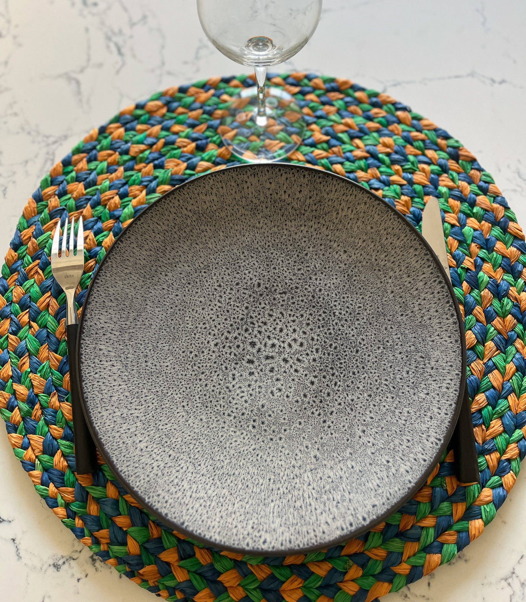 4 sets de table épais en raphia vert, bleu & orange