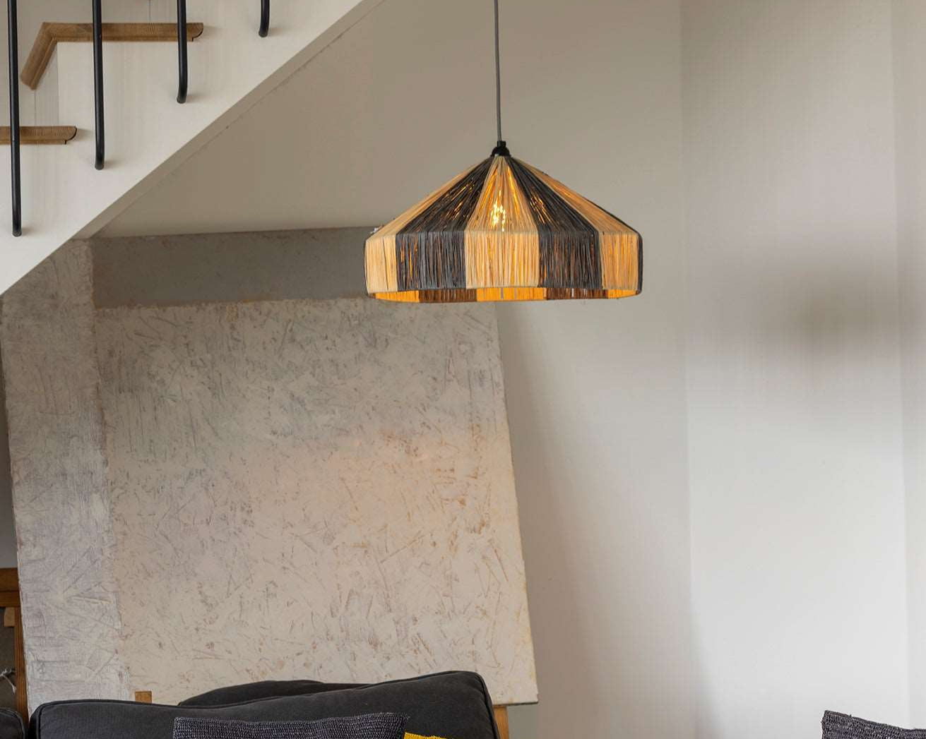 Suspension en raphia naturel & gris- diamètre 50cm