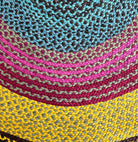 Tapis en raphia rond bleu turquoise, jaune et rose – 200 cm