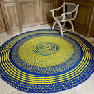 Tapis en raphia rond jaune et bleu vif – 200 cm