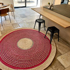 Tapis en raphia rond naturel et rose framboise – 200 cm