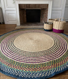 Tapis en raphia rond naturel et couleurs pastel – 200 cm