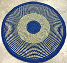 Tapis en raphia rond bleu marine, naturel et vert pâle – 200 cm