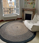 Tapis en raphia rond naturel et noir – 200 cm