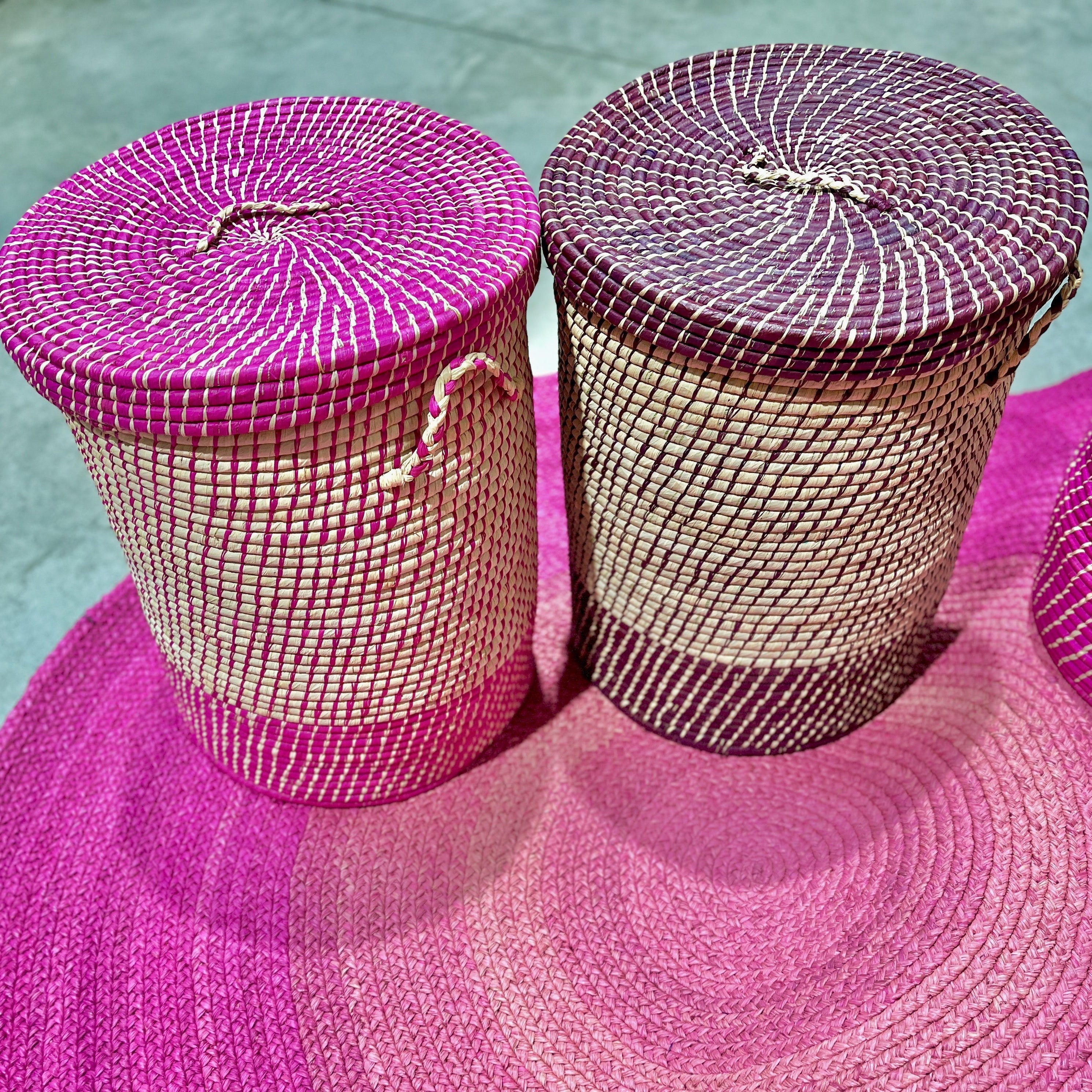 Corbeille à linge en bozaka naturel & prune - grand modèle - Jeanne