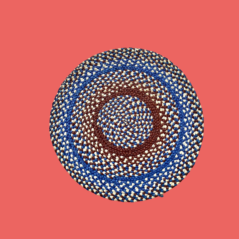 Tapis rond en raphia naturel, rouge brun & bleu- Floria- 60 cm Intimani Ethnique chic