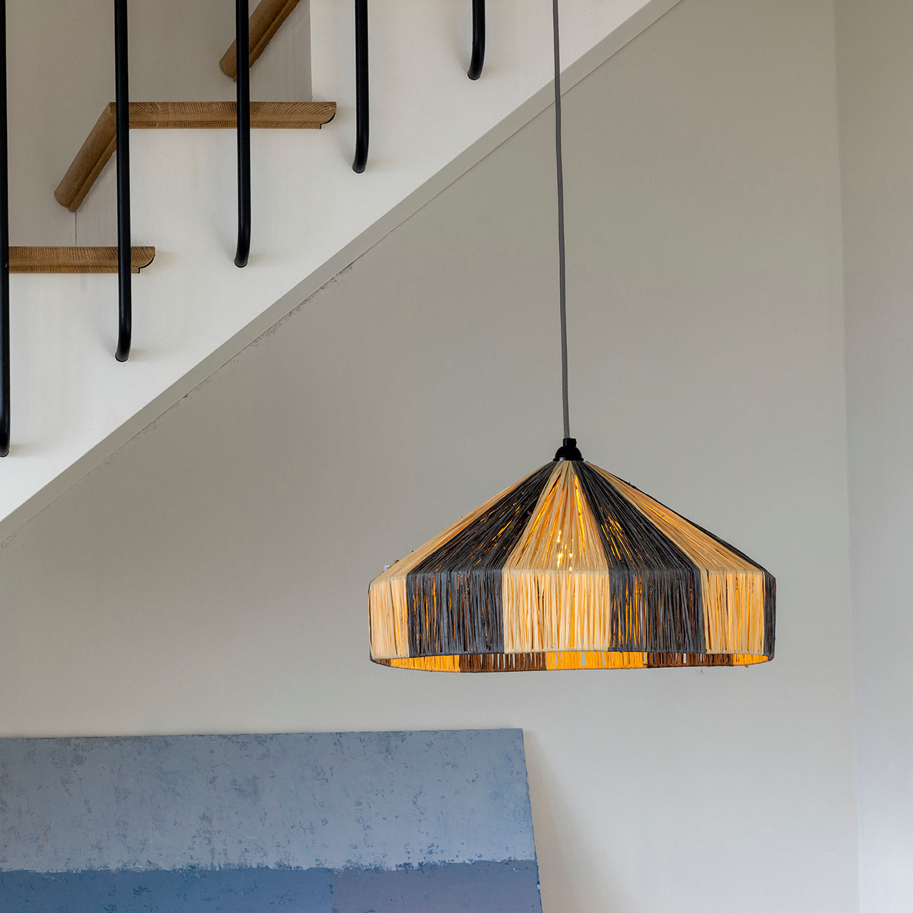 Suspension en raphia naturel & gris- diamètre 50cm