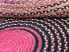 Tapis en raphia rond rose clair, rose foncé, noir et violet – 200 cm