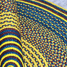 Tapis en raphia rond bleu vif, jaune citron et brun – 200 cm