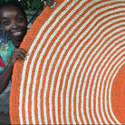 Tapis en raphia rond naturel et orange – 200 cm