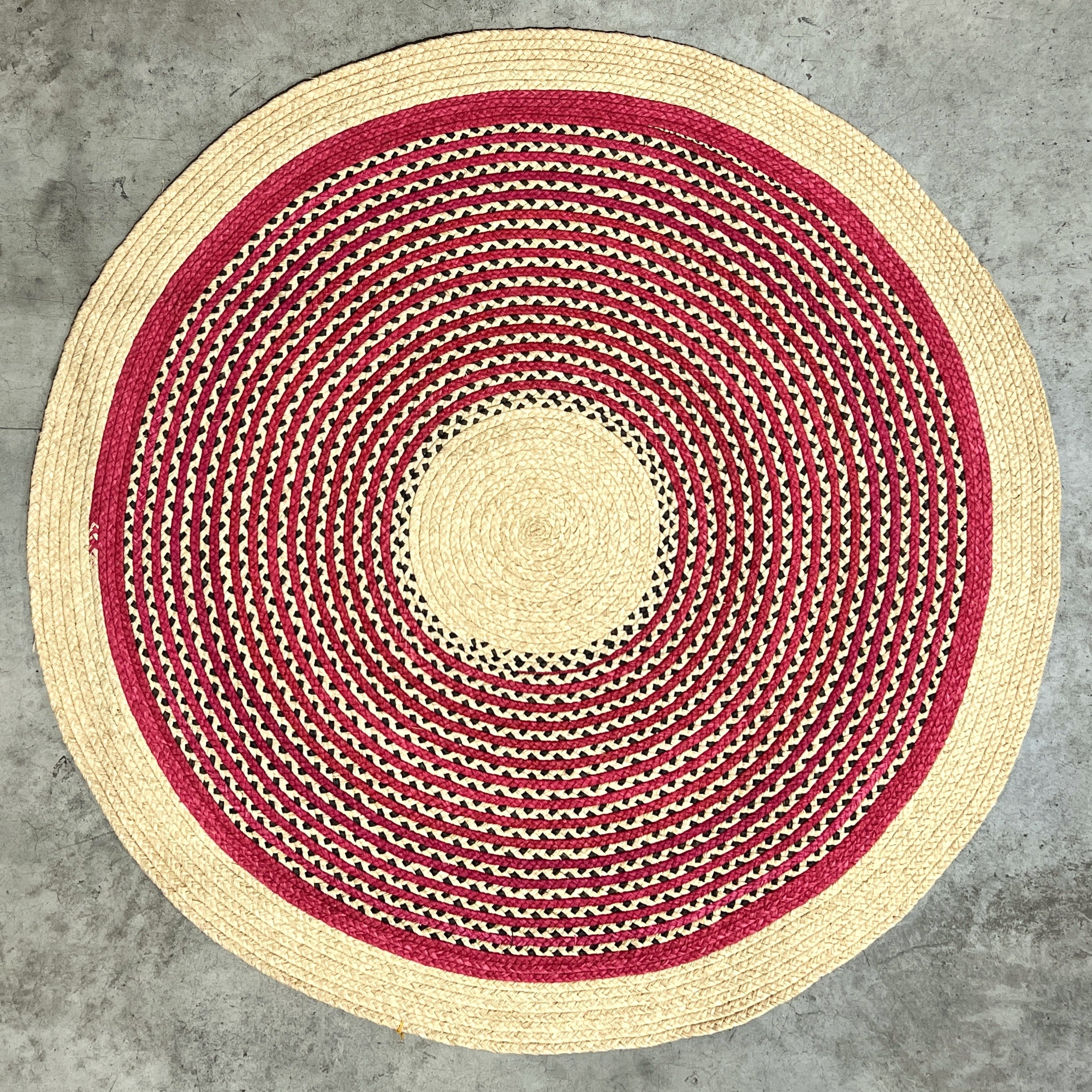 Tapis en raphia rond naturel et rose framboise – 200 cm