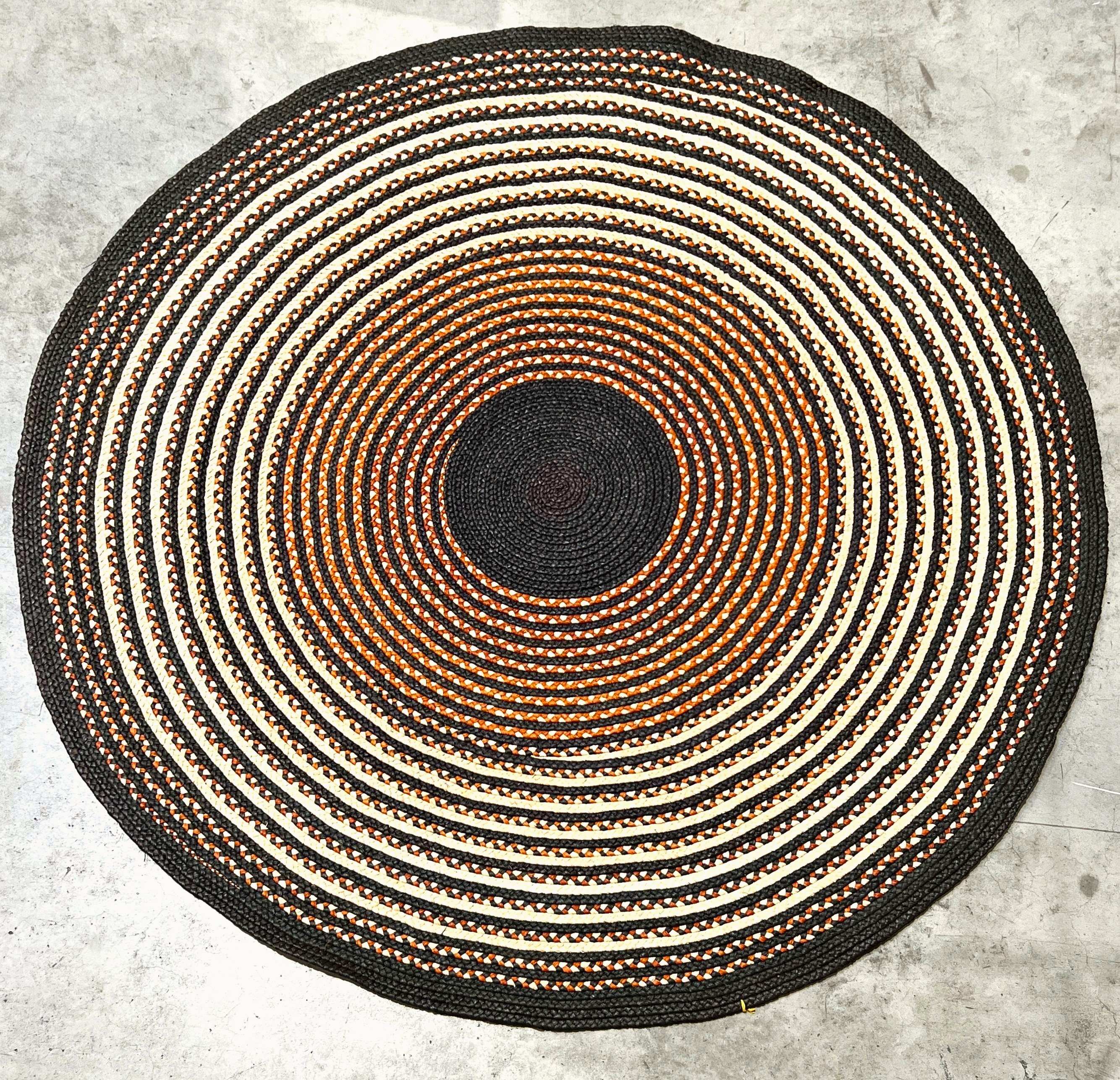 Tapis en raphia rond beige, ocre et noir – 220 cm