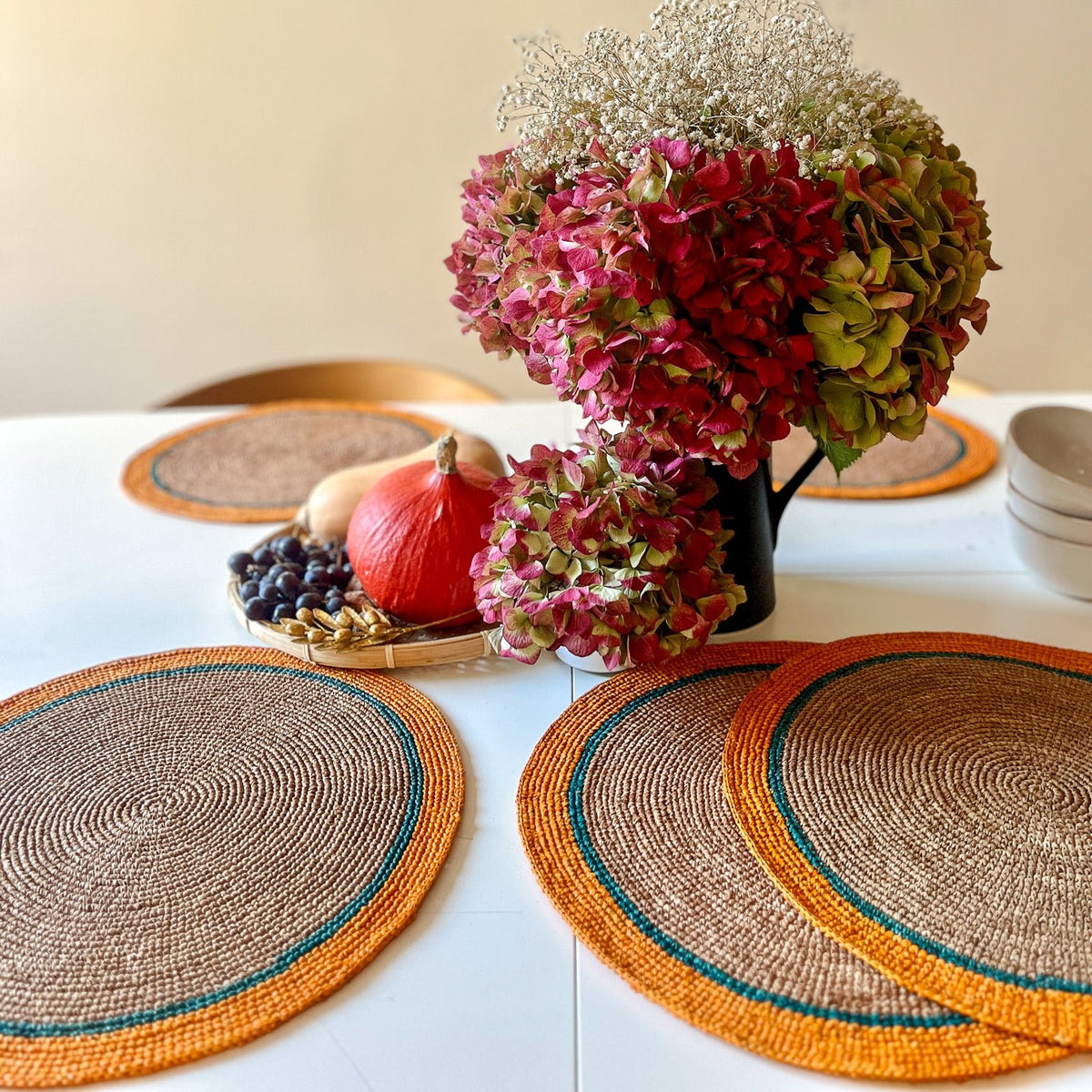 4 sets de table en raphia - Bleu et naturel | Maison SERSK