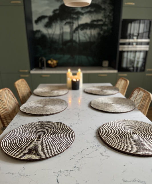 Lot de 6 x sets de table ronds en sisal brun & naturel - Nirina Intimani Ethnique chic