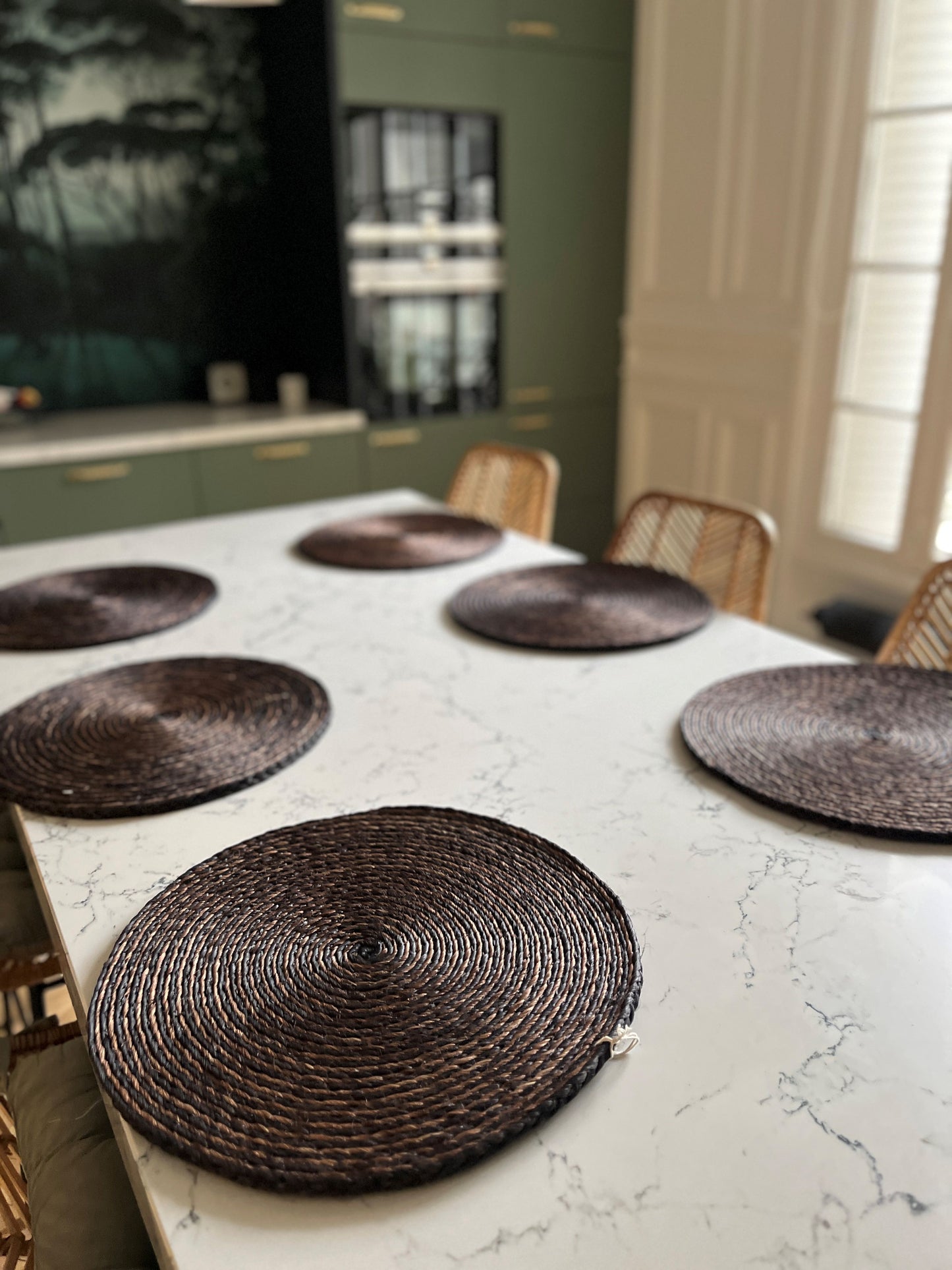 Lot de 6 x sets de table ronds en sisal brun clair et brun foncé - Nirina Intimani Ethnique chic