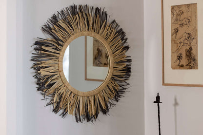 Grand miroir rond à franges de raphia Intimani Ethnique chic