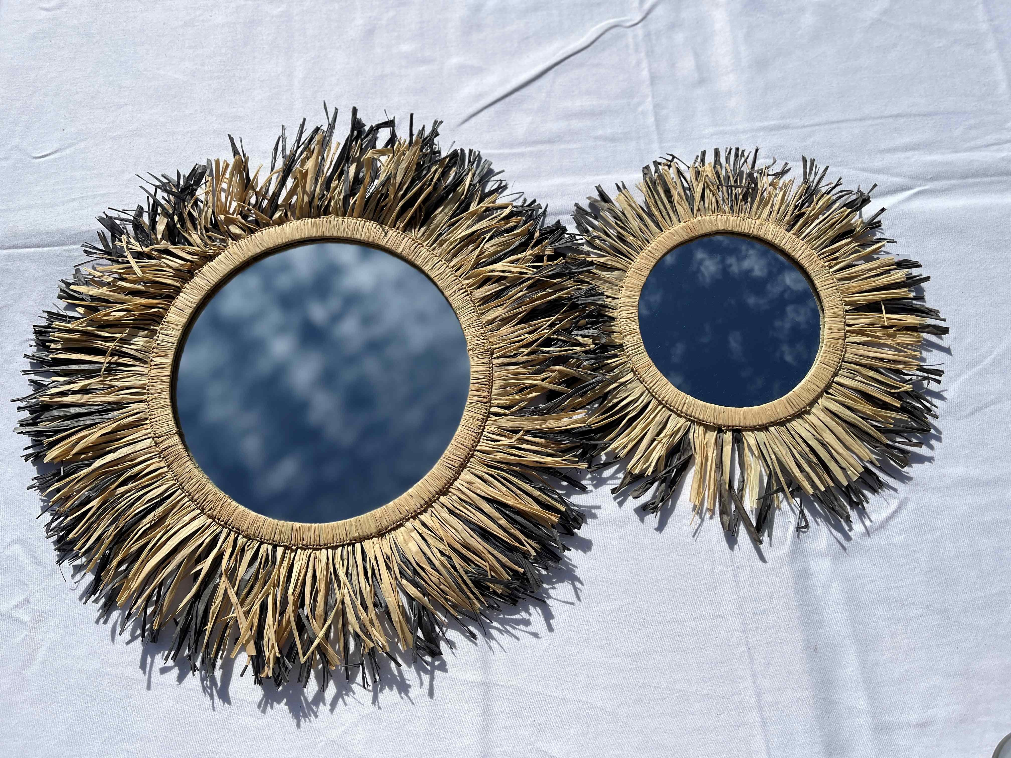 Moyen miroir rond à franges de raphia Intimani Ethnique chic