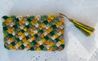 Pochette Zazie en raphia jaune & vert avec pompon Intimani Ethnique chic