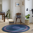 Tapis rond en raphia bleu nuit, prune et mauve- Evelyne- 150cm Intimani Ethnique chic