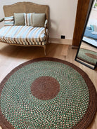 Tapis rond en raphia naturel, vert & marron- Jocelyne- 150cm Intimani Ethnique chic