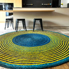 Tapis en raphia rond jaune et bleu vif – 200 cm