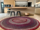 Tapis en raphia rond naturel, prune, rouge et bleu, 200 cm.