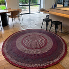 Tapis rond en raphia naturel, prune, rouge et bleu, fait main, 200 cm.