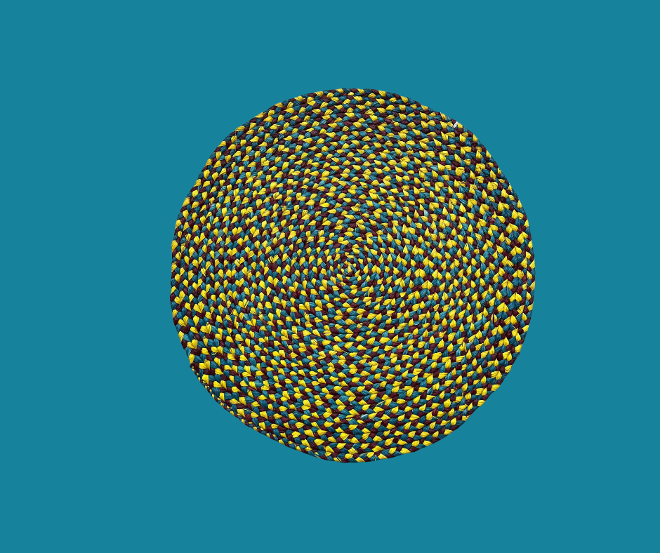Tapis rond en raphia jaune, vert, brun- Séraphine- 60 cm Intimani Ethnique chic