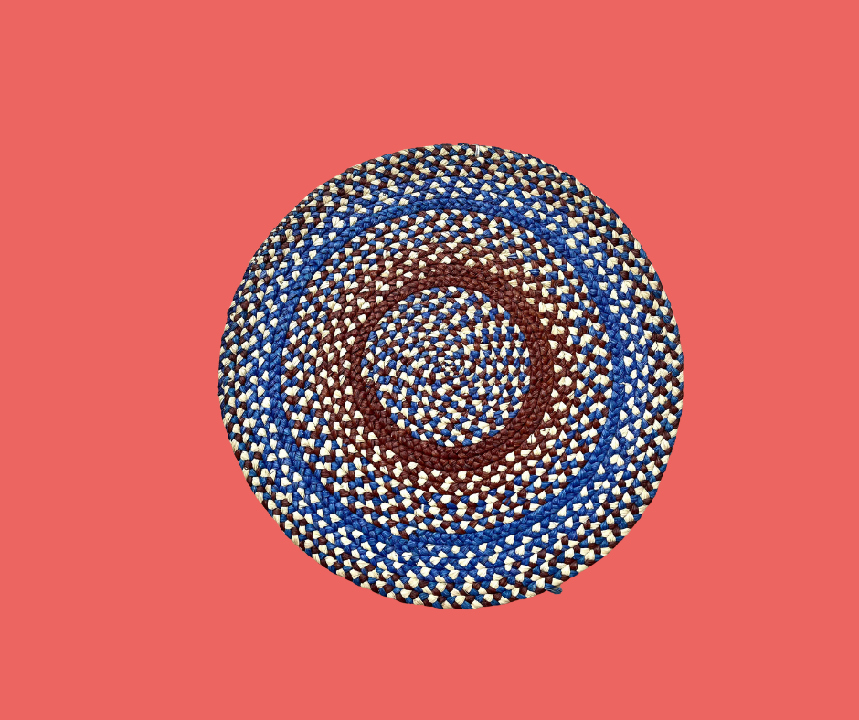 Tapis rond en raphia naturel, rouge brun & bleu- Floria- 60 cm Intimani Ethnique chic