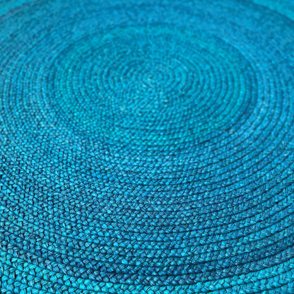 Tapis rond en raphia bleu indigo- Hélène- 150 cm Intimani Ethnique chic