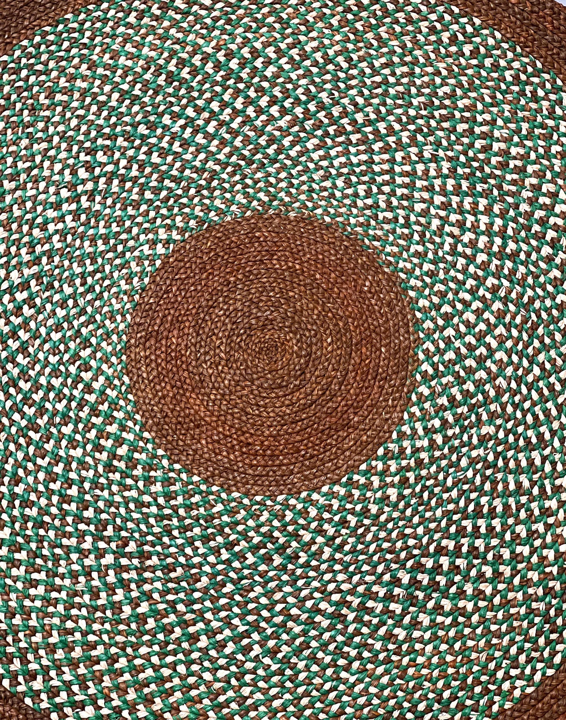 Tapis rond en raphia naturel, vert & marron- Jocelyne- 150cm Intimani Ethnique chic