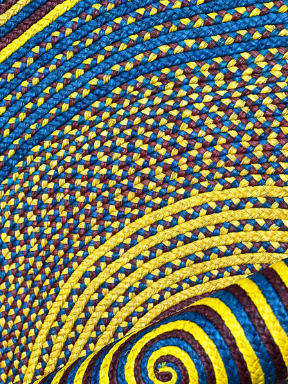 Tapis rond en raphia jaune, bleu & brun - Marchela - 200 cm Intimani Ethnique chic