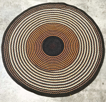 Tapis rond en raphia naturel, ocre et noir- Laurette - 220 cm Intimani Ethnique chic